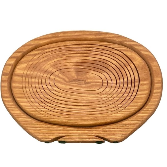 Wooden Ways oval oak wood Folding Basket handcrafted in the USA felt bottoms - Picture 8 of 12